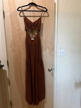 l*space Rust Brown Tie-Front Maxi Dress